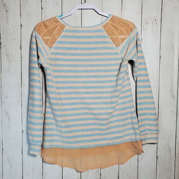 Maison Jules peach & Blue Chiffon Detail Sweater Size Small Polyester Cotton - Picture 2 of 8